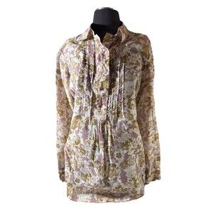 New York & Co. Floral Semi Sheer 3/4 Button Blouse Size Large